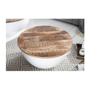 Table basse TRIANE ronde 60cm blanche et bois clair vue de haut