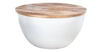 Table basse TRIANE ronde 60cm blanche et bois clair