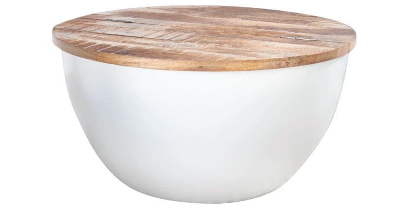 Table basse TRIANE ronde 60cm blanche et bois clair