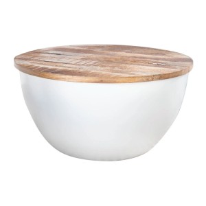 Table basse TRIANE ronde 60cm blanche et bois clair