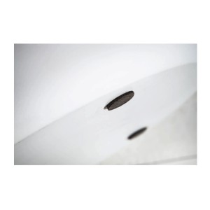 Zoom sur les patins de la table basse TRIANE blanche et bois ronde 70cm