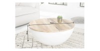 Table basse TRIANE blanche et bois ronde 70cm dimensions