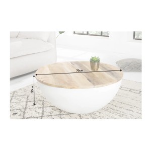 Table basse TRIANE blanche et bois ronde 70cm dimensions