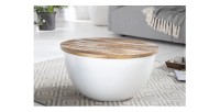 Table basse TRIANE blanche et bois ronde 70cm mise en situation