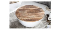 Table basse TRIANE blanche et bois ronde 70cm vue de haut