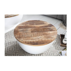 Table basse TRIANE blanche et bois ronde 70cm vue de haut