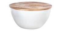 Table basse TRIANE blanche et bois ronde 70cm