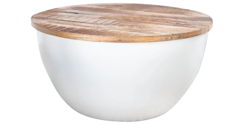 Table basse TRIANE blanche et bois ronde 70cm