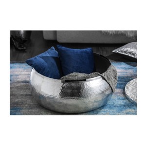 Table basse TRIANE ronde 70cm argentée avec plateau ouvert