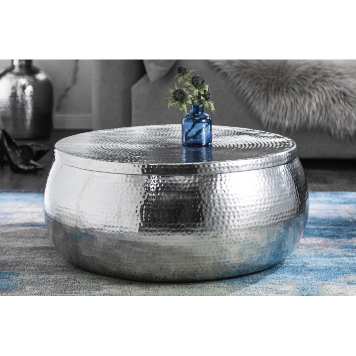 Beistelltisch TRIANE 70 cm Silber gehämmert – Glänzendes Aluminium mit Hammerschlag-Effekt