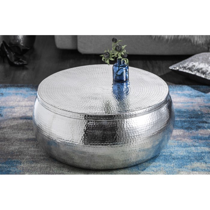 Beistelltisch TRIANE 70 cm Silber gehämmert – Glänzendes Aluminium mit Hammerschlag-Effekt