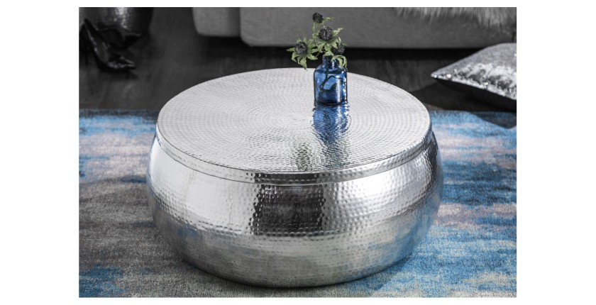 Table basse TRIANE ronde 70cm argentée vue de face
