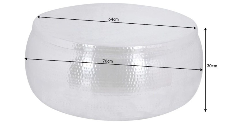 Table basse TRIANE ronde 70cm argentée dimensions
