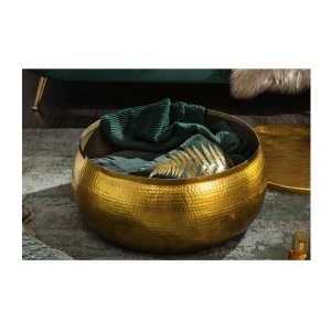 Table basse TRIANE dorée 70cm ronde avec plateau ouvert