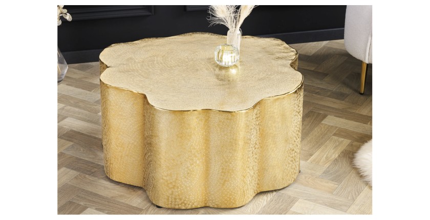 Table basse TRIANE dorée asymétrique vue de haut