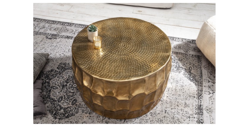 Table basse TRIANE ronde dorée 70cm vue de haut