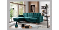 Canapé d’angle convertible HASGARD 3 places vert foncé 248x162 cm – coffre et pieds bois