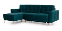 Canapé d’angle convertible HASGARD 3 places vert foncé 248x162 cm – coffre et pieds bois