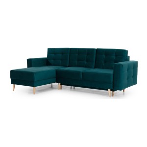 Canapé d’angle convertible HASGARD 3 places vert foncé 248x162 cm – coffre et pieds bois