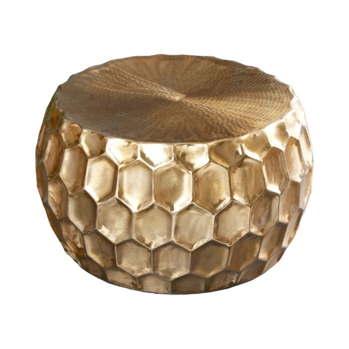 Lage tafel TRIANE goud 70 cm – Gehamerd aluminium met honingraatontwerp