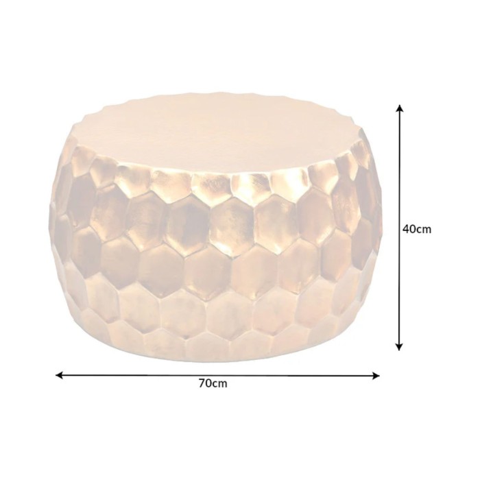 Lage tafel TRIANE goud 70 cm – Gehamerd aluminium met honingraatontwerp