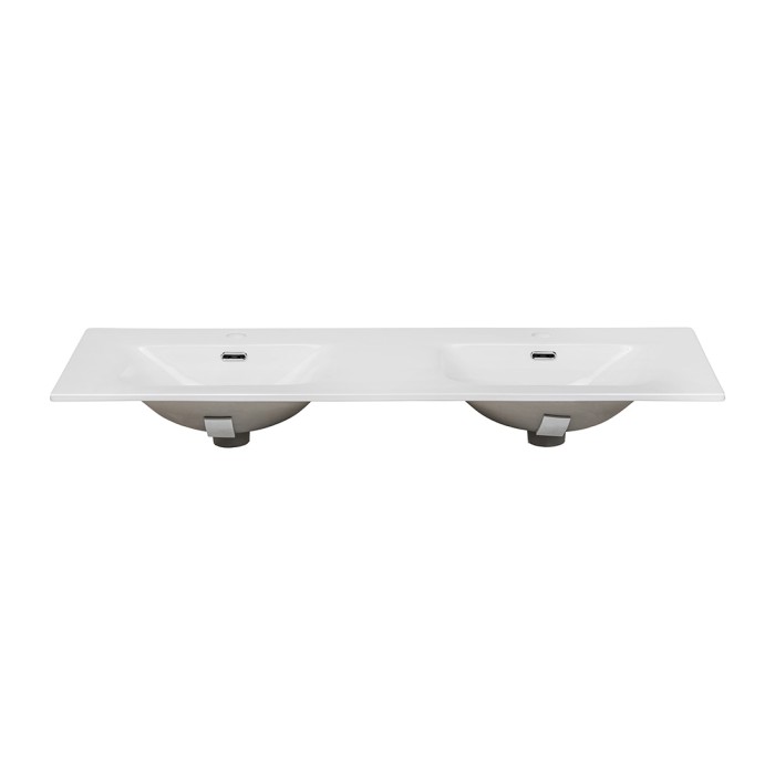 Vasque double VELOA 120 cm cuves ovales céramique blanc brillant