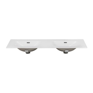 Vasque double VELOA 120 cm cuves ovales céramique blanc brillant