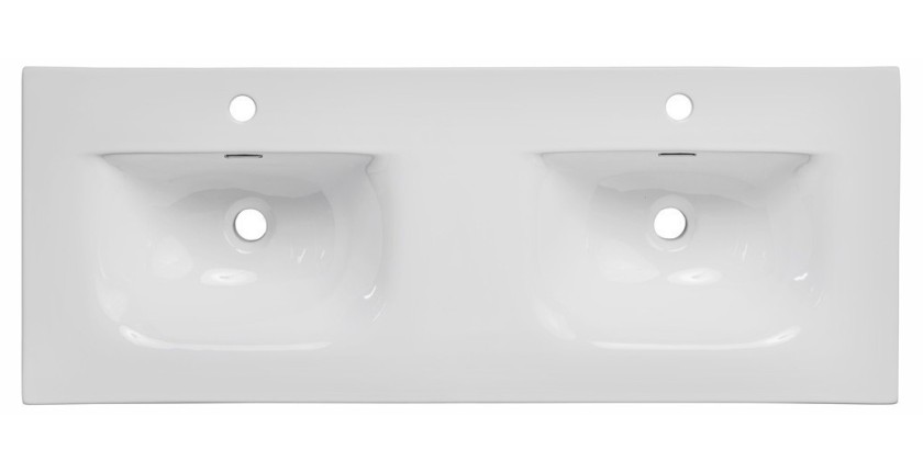 Vasque double VELOA 120 cm cuves ovales céramique blanc brillant