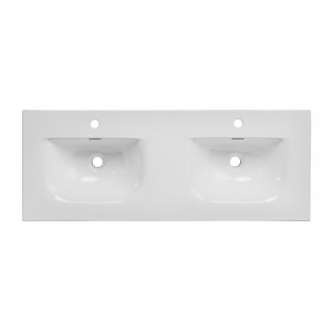 Vasque double VELOA 120 cm cuves ovales céramique blanc brillant