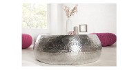 Table basse TRIANE argentée ronde 80cm vue de face