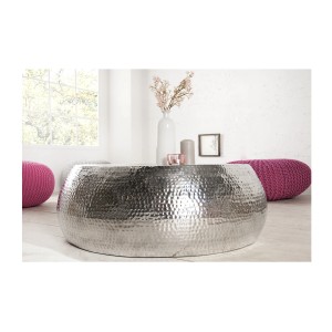 Table basse TRIANE argentée ronde 80cm vue de face
