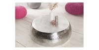 Table basse TRIANE argentée ronde 80cm mise en situation