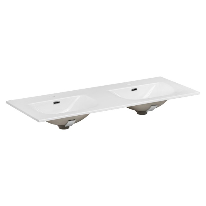 Lavabo da incasso ESSEN 120 cm doppio lavabo in ceramica bianco lucido