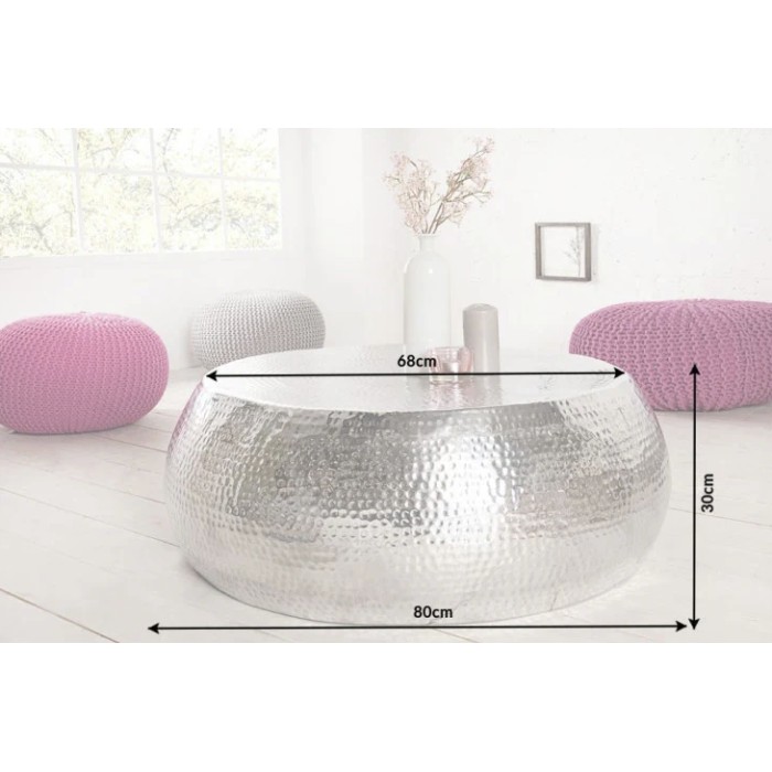 Beistelltisch TRIANE silbern 80 cm – Gehämmertes Aluminium in glänzendem Design