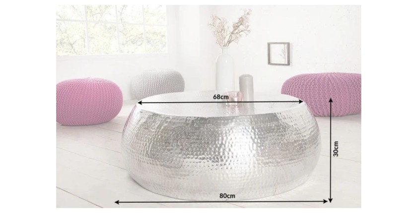 Table basse TRIANE argentée ronde 80cm dimensions