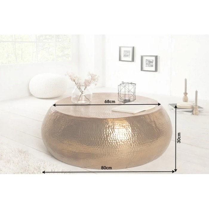 Salontafel TRIANE koper 80 cm - Glanzend gehamerd aluminium design