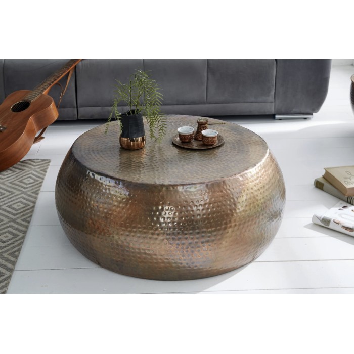 Beistelltisch TRIANE braun 80 cm – Glänzendes gehämmertes Aluminiumdesign