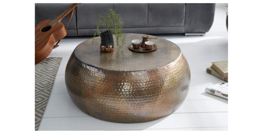 Table basse TRIANE cuivre ronde 80cm mise en situation