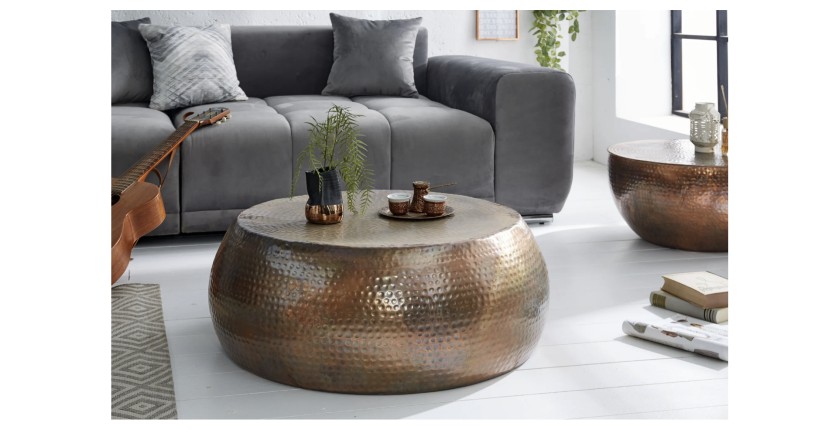 Table basse TRIANE cuivre ronde 80cm vue de face