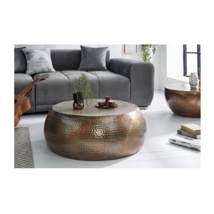 Table basse TRIANE cuivre ronde 80cm vue de face