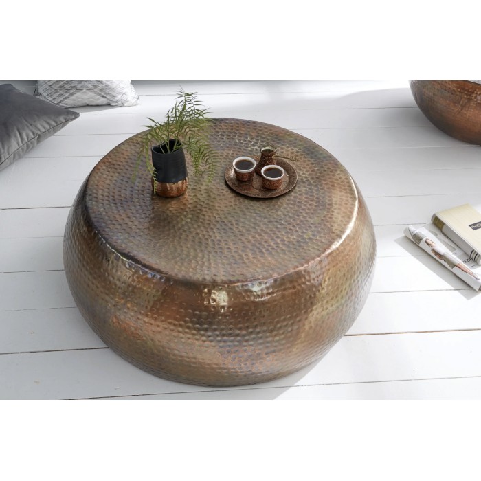 Beistelltisch TRIANE braun 80 cm – Glänzendes gehämmertes Aluminiumdesign