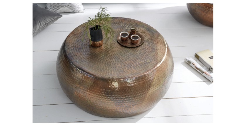Table basse TRIANE cuivre ronde 80cm vue de haut