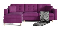 Canapé d’angle convertible HASGARD 3 places violet 248x162 cm – coffre et pieds bois