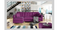Canapé d’angle convertible HASGARD 3 places violet 248x162 cm – coffre et pieds bois