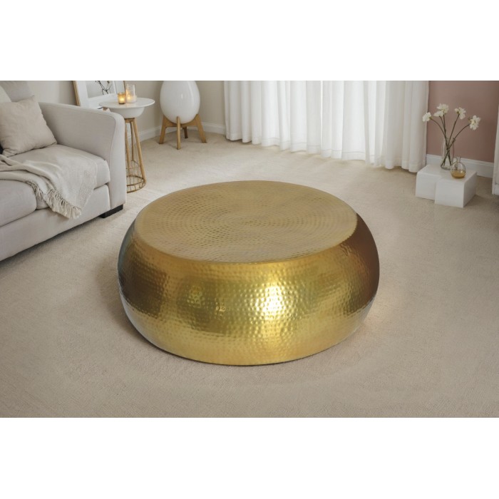 Table basse TRIANE ronde dorée 80cm mise en situation