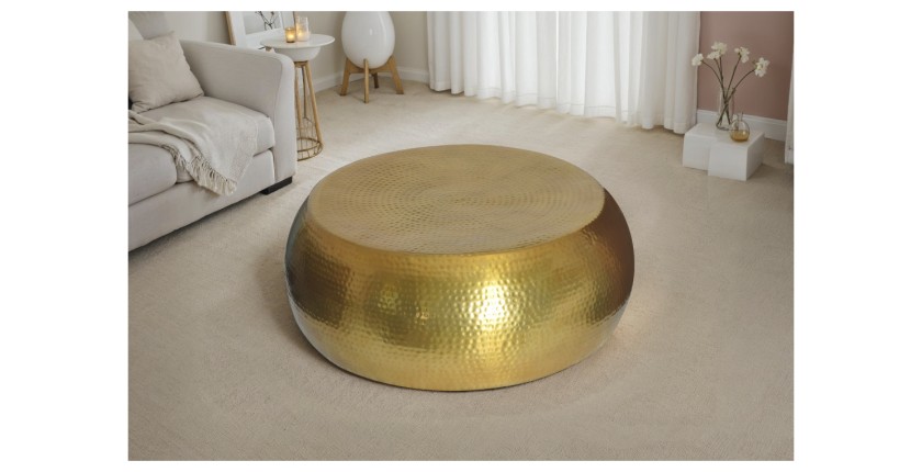 Table basse TRIANE ronde dorée 80cm mise en situation