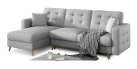 Canapé d’angle convertible HASGARD 3 places gris 248x162 cm – coffre et pieds bois