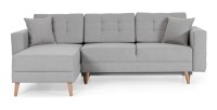 Canapé d’angle convertible HASGARD 3 places gris 248x162 cm – coffre et pieds bois
