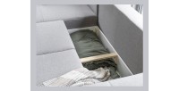 Canapé d’angle convertible HASGARD 3 places gris 248x162 cm – coffre et pieds bois