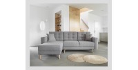 Canapé d’angle convertible HASGARD 3 places gris 248x162 cm – coffre et pieds bois